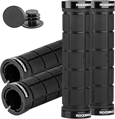 ROCKBROS 4 unidades (2 pares) de empuñaduras de manillar de bicicleta de doble bloqueo en las empuñaduras cómodas antideslizantes para manillar de
