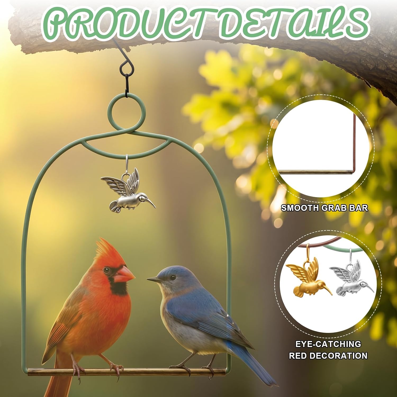 LemonRoad 2 Pcs Hummingbird Swings Bird Swings Outdoor Indoor Hanging image 4
