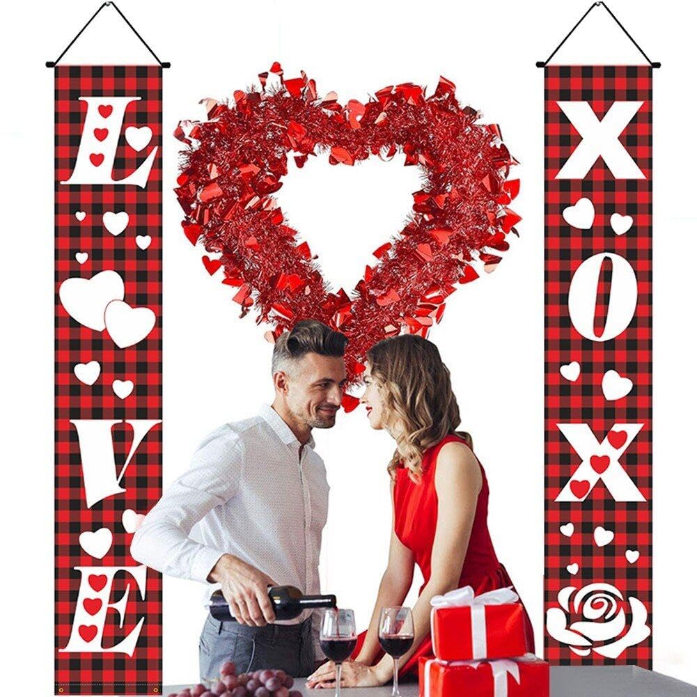 Lofaris Happy Valentine's Porch Banner - Large Fabric Hanging Sign For Front Door & Outdoor Decor