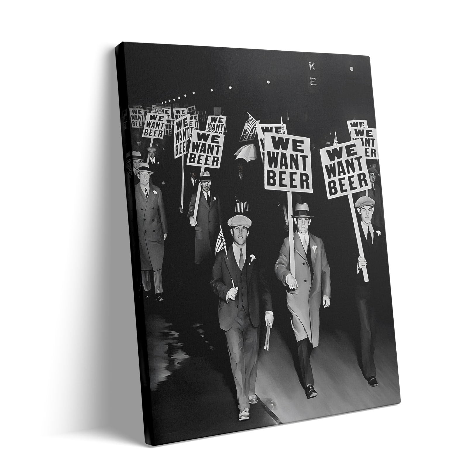 Canvas Print Wall Art 'We Want Beer' Protest March Picture Wall Decor, Historic Prohibition Era Black and White Photography Artwork, Vintage Retro