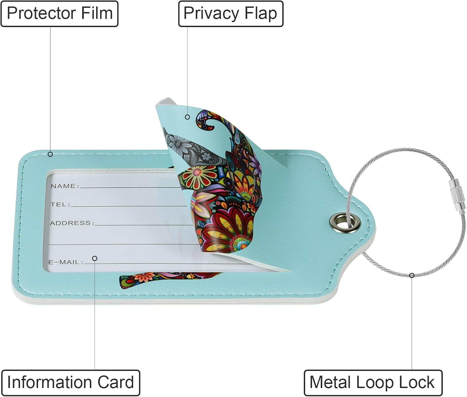 4 Pack Elephant Cute Luggage Tags Bag Suitcase Baggage Tag by Toughergun(Green Light)