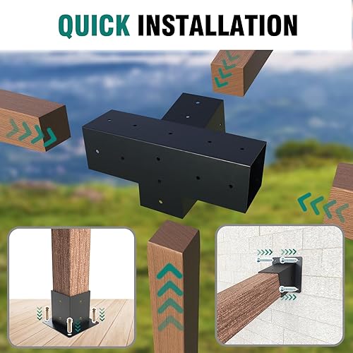 Miniatura 6 de Kit de 3 soportes para pérgola de 4 x 4 pulgadas, 4 vías, soportes para pérgola de 4 vías con base de poste para vigas de madera de 4 x 4 pulgadas