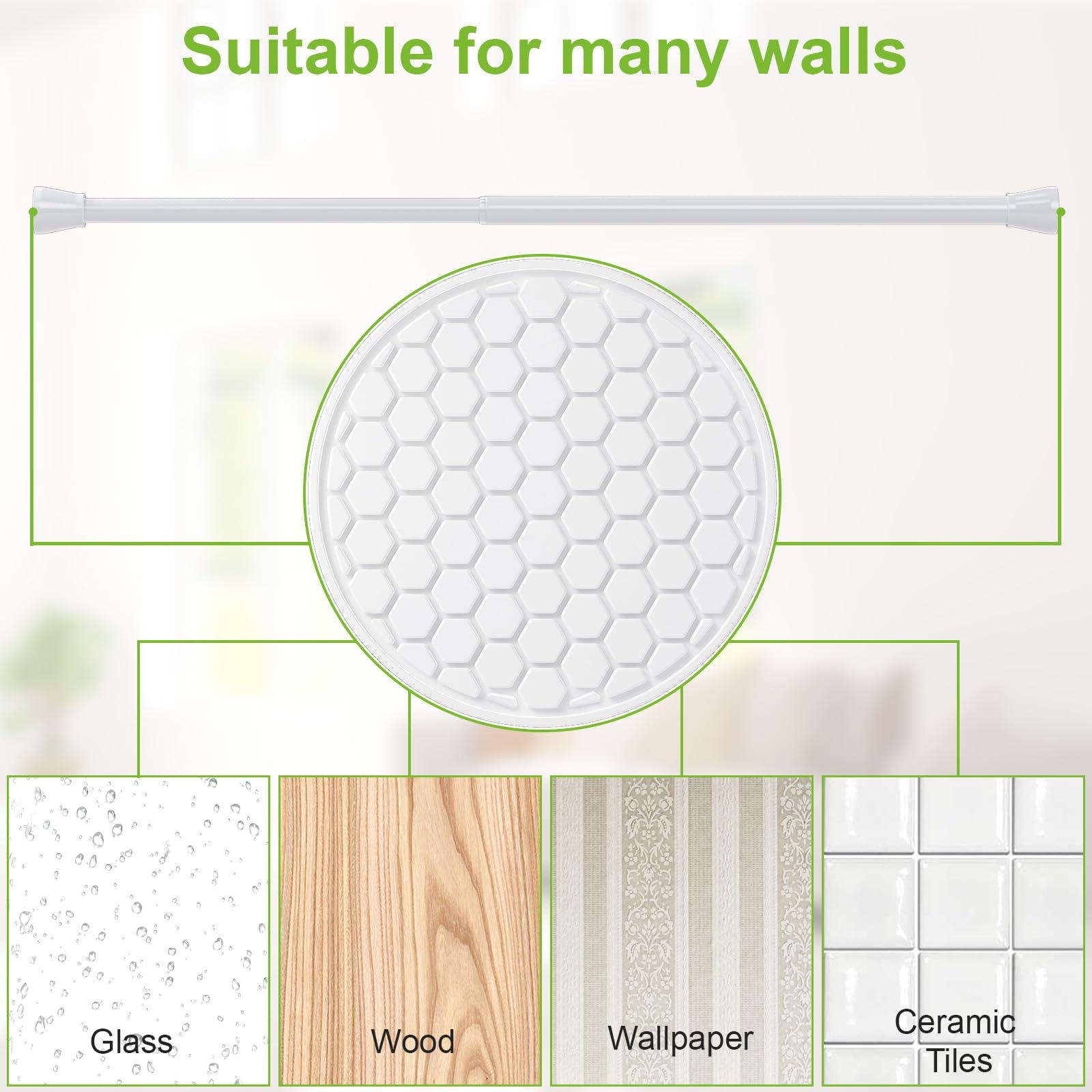 Bastone per tenda da doccia, 70-130 cm, antiscivolo, bianco, senza fori, estensibile, antiruggine, per cucina, armadio, finestra e bagno