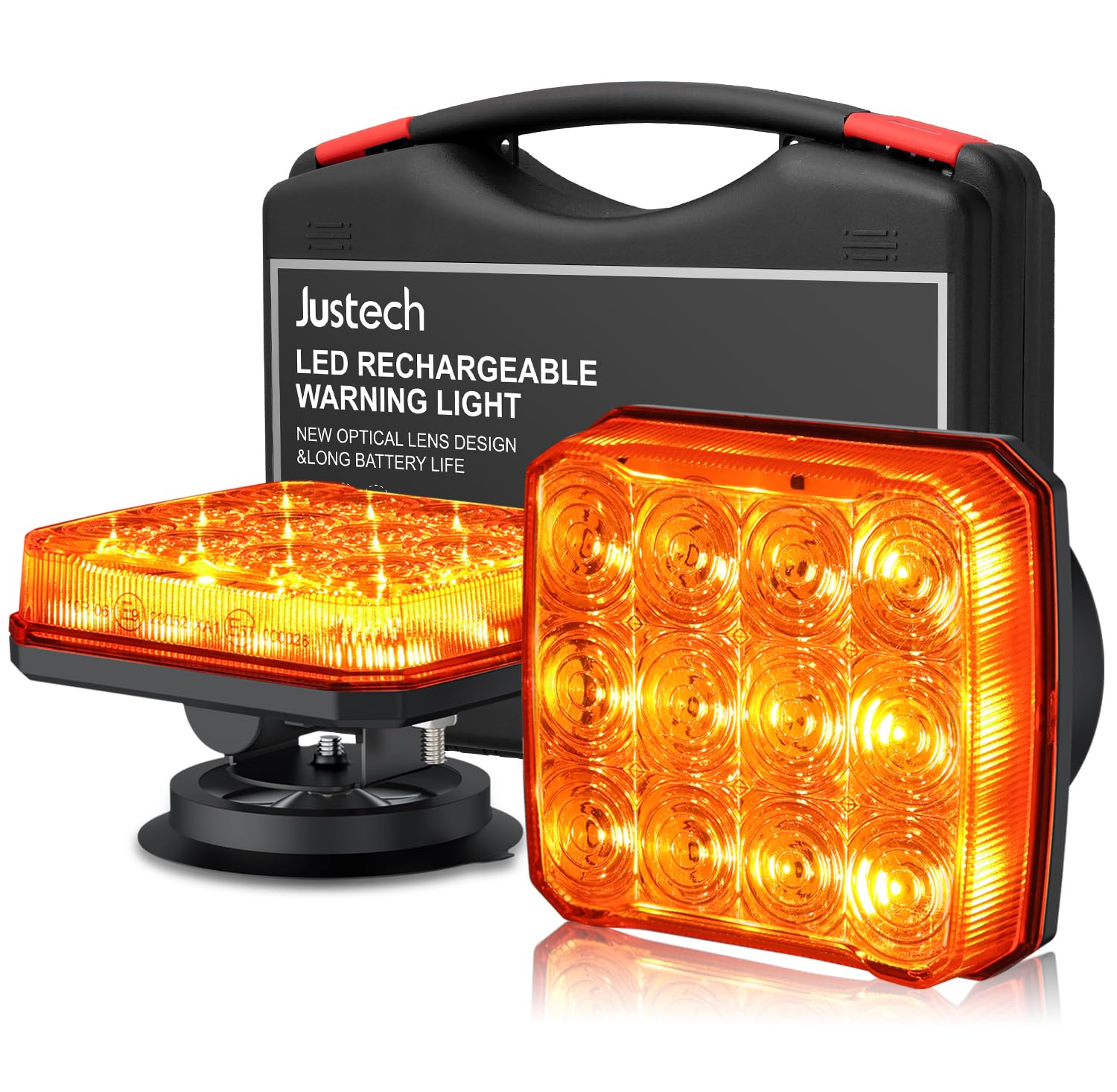 Justech 2PCS Luces Estroboscópicas Coche Magnético,12V/24V Luces de Emergencia Recargables con Cable de Carga,Impermeable IP65,18 Modos de Flash para Señalar un Vehículo Averiado