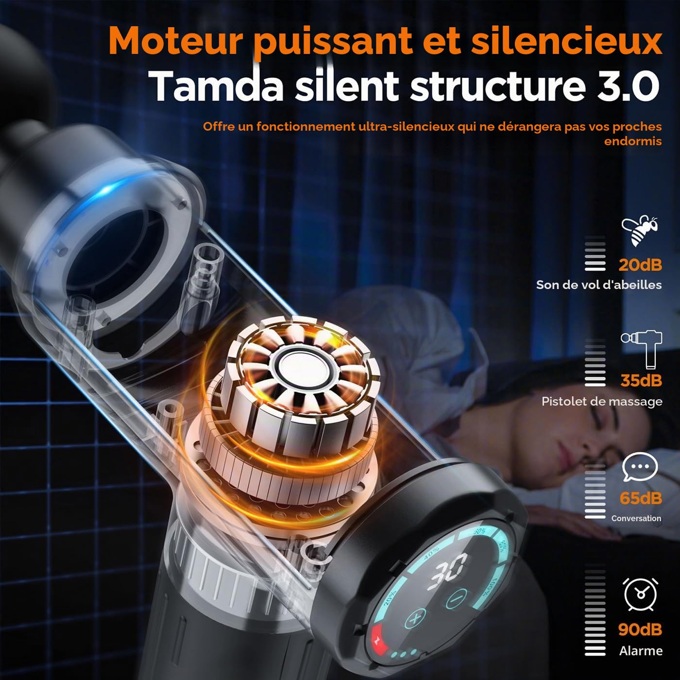 Pistolet de massage, appareil de massage musculaire portable avec 10 têtes de massage, doté de la technologie de glissement silencieuse, puissante percussion sans fil à main
