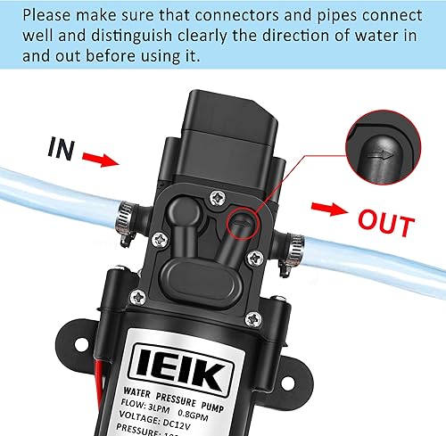 Miniatura 3 de Bomba de diafragma de 12 voltios, 3LPM 0.8 GPM 100PSI, bomba de rociador autocebante de 12 V CC, interruptor de presión de agua para autocaravana,