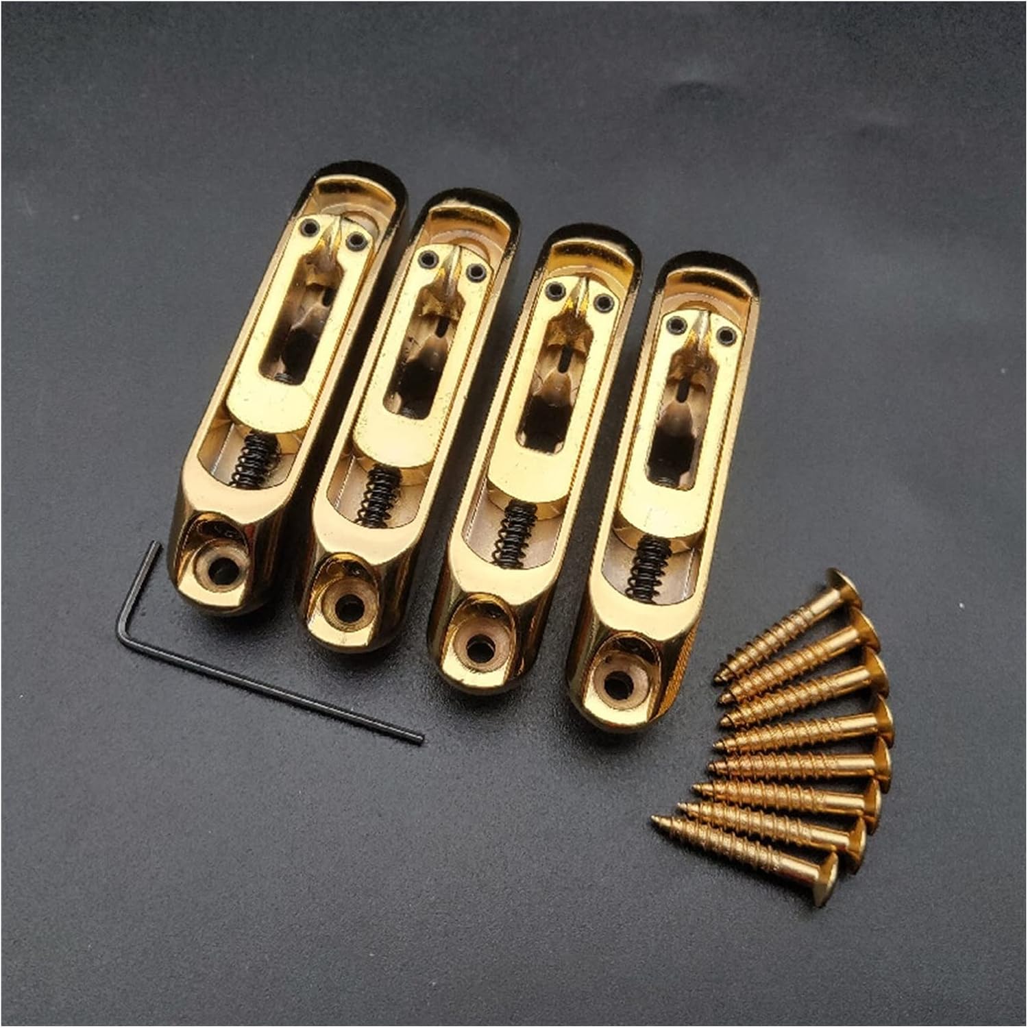 A Set 4pc Individual 4/5 String Bass Guitar Bridge Saddles Tailpiece Chrome/Gold