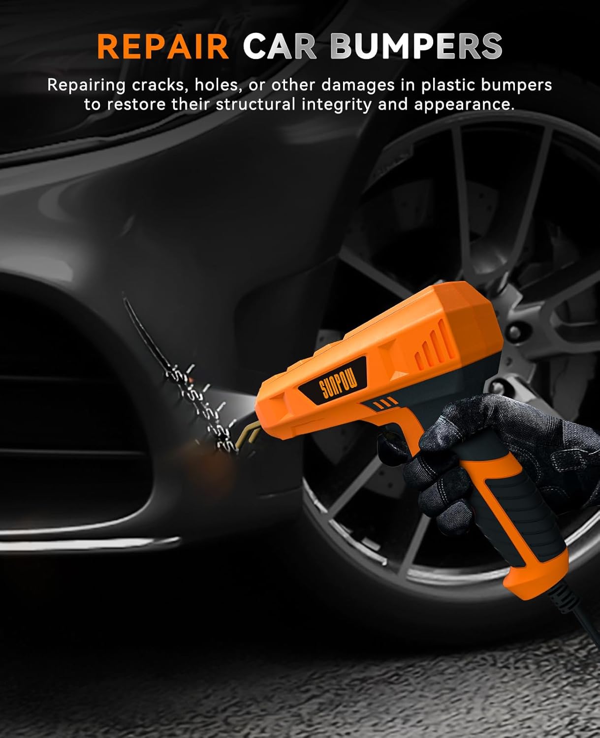 Plastic welder being used to repair a crack in a car bumper