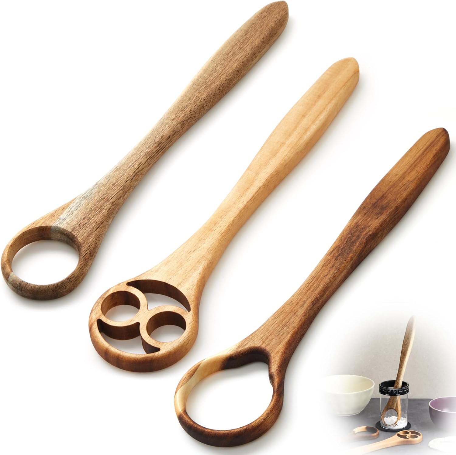 3 Pcs 13 Inch Dough Whisk, Acacia Wooden Danish Bread Whisking Tool for Mixing Sourdough, Batter Preparation, Egg and Flour Mixer, Winter Traditional Bread Baking Supplies and Tools