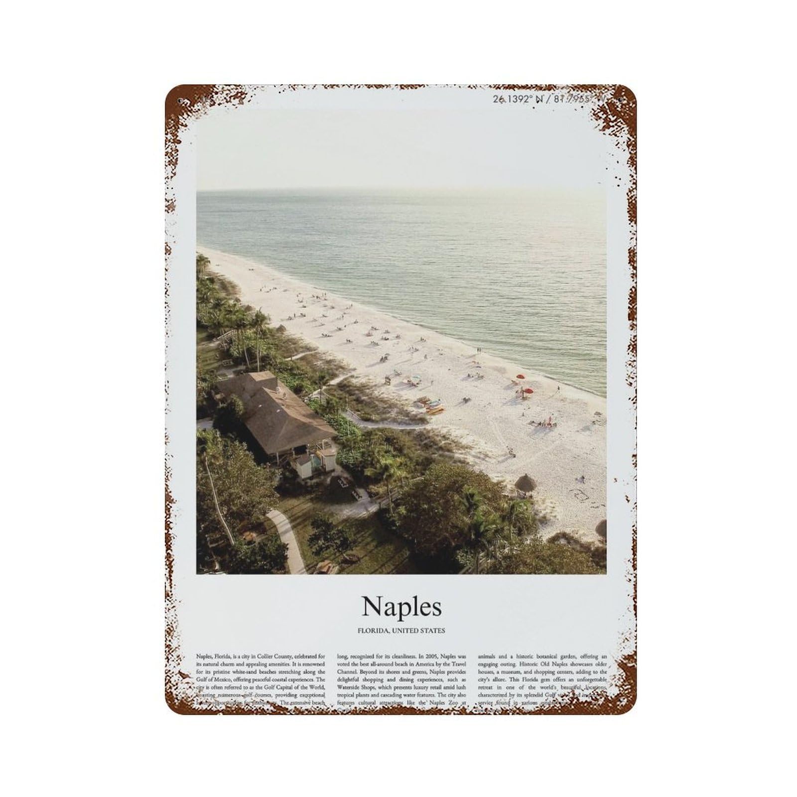 xiaoxiaoshen Naples Florida, United States, USA City Scenery Wall Decor Art Metal Tin Poster Modern Home Decor Art Home Bar Shop Decorations Vintage Sign 40x30cm