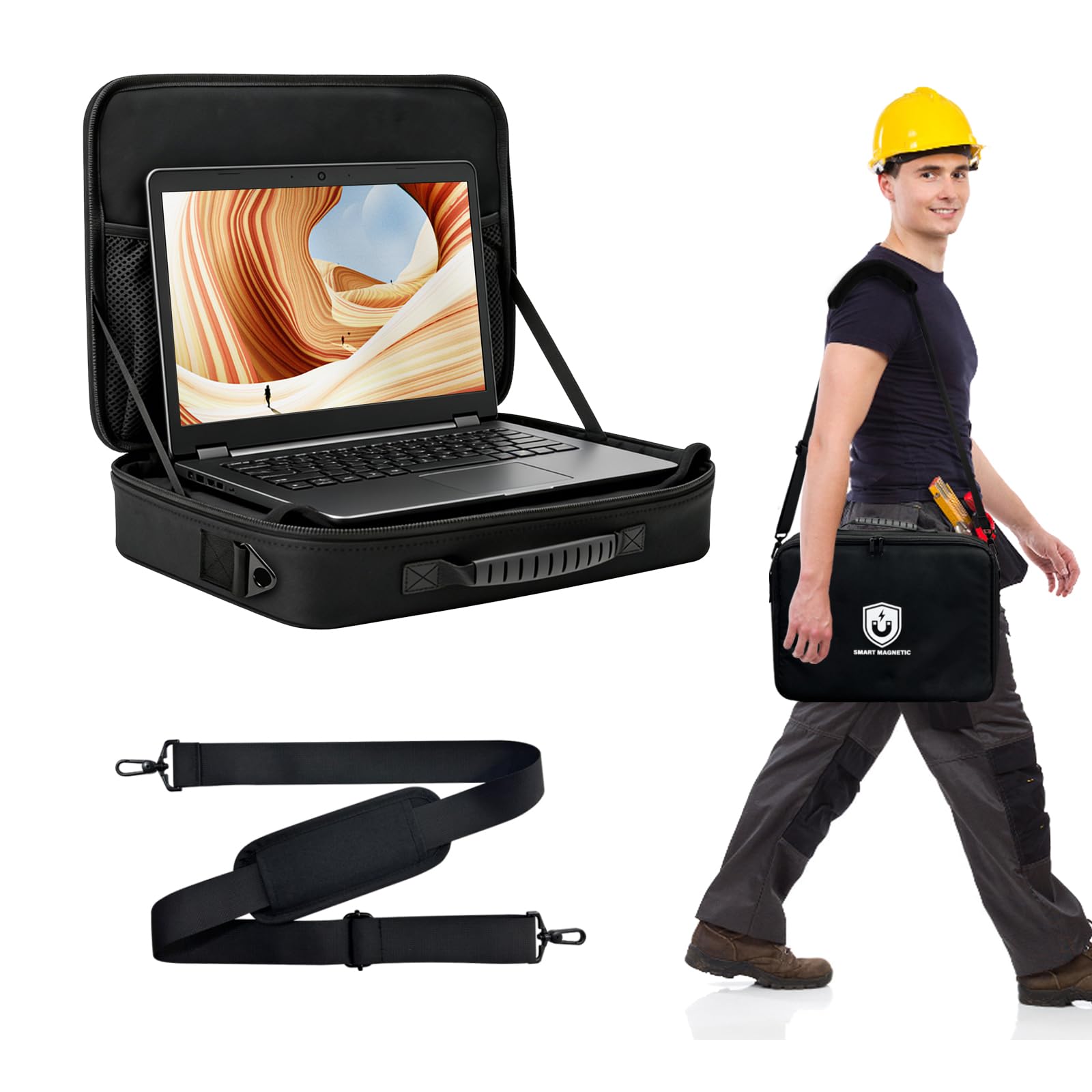 Magnetic Portable Laptop Stand for Technicians, 18-Magnet Hands-Free Workstation, Rated to 60 lbs Magnetic Toolbox, Heavy-Duty Laptop Stand & Tool Organizer, Attach to Trucks, HVAC, Walls, Engineers