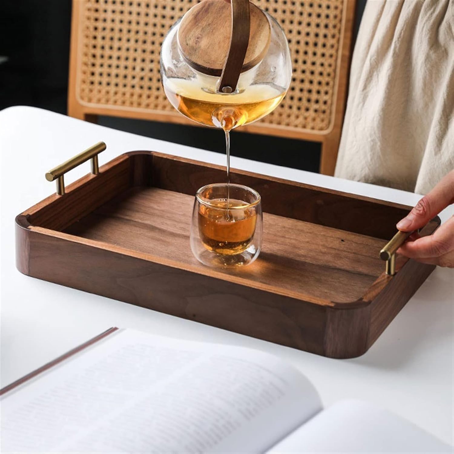 木製プレート サービングトレイ長方形木製サービングトレイ 3枚セット 野菜 果物 サービングトレイ モダン装飾トレイ ウォールナット木製トレイ 家庭用