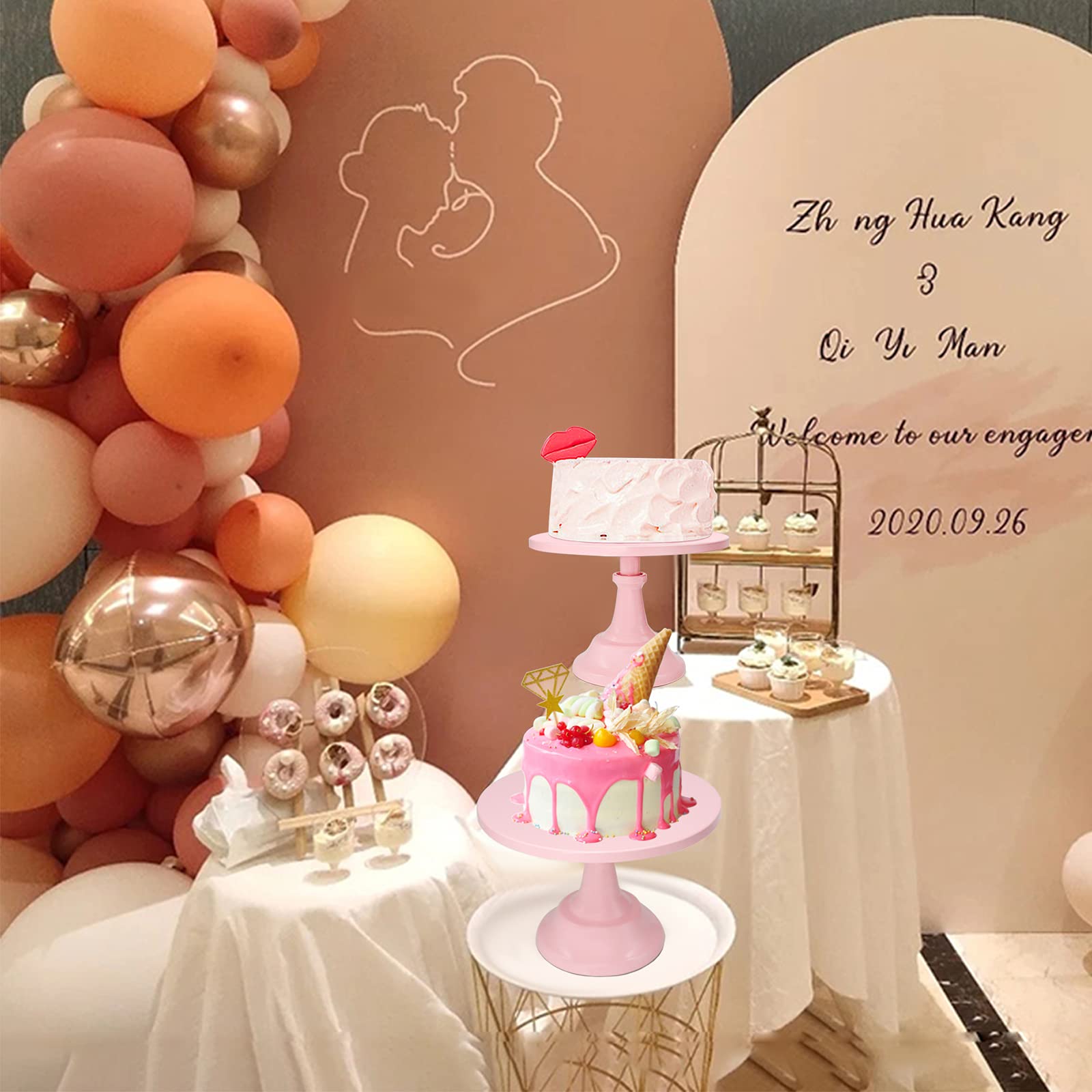 Set mit 3 Stück Kuchenständer Eisen Kuchenhalter Dessert Display Teller Serviertablett für Babyparty, Hochzeit, Geburtstagsfeier (Rosa)