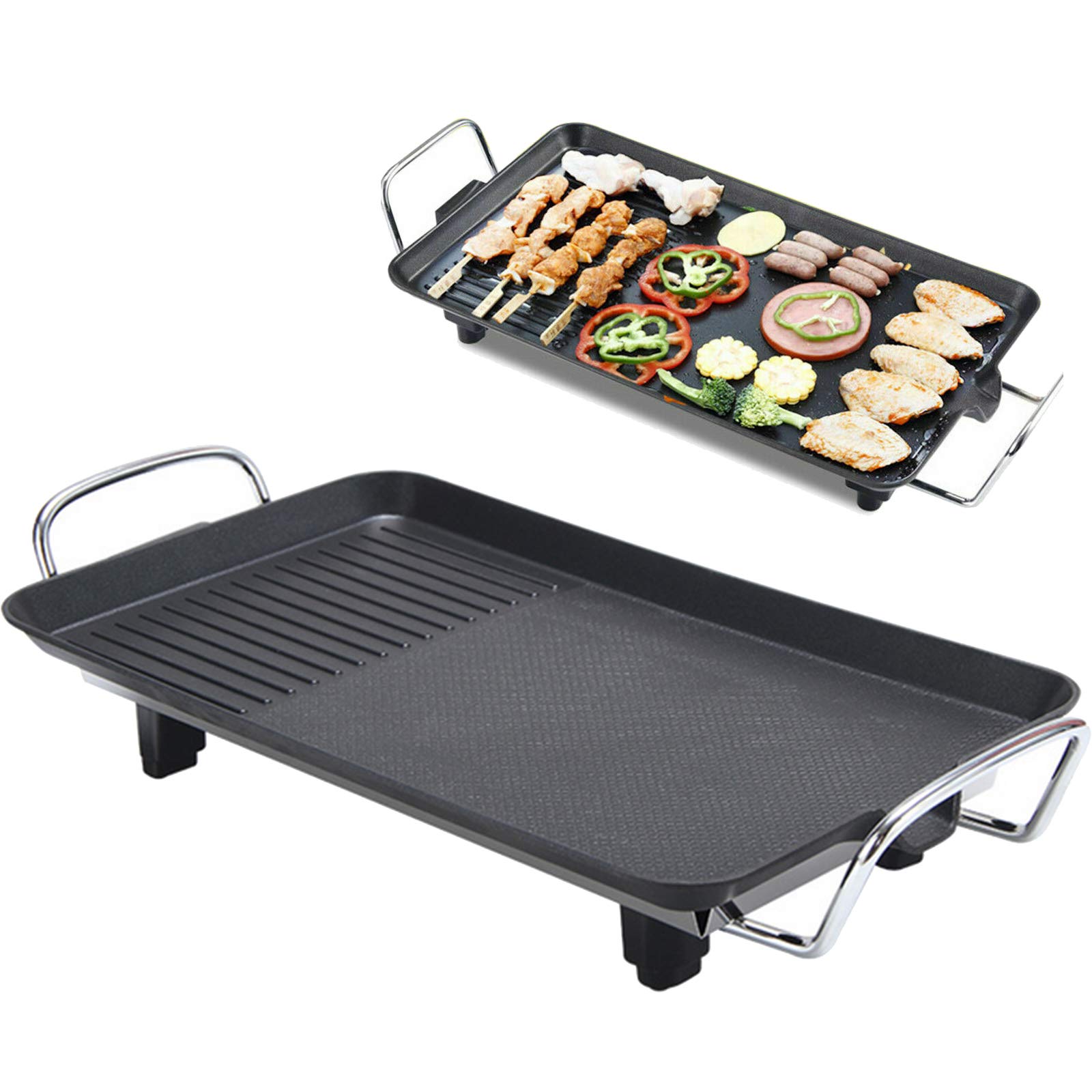 Smokeless Electric Grill Indoor Grill Plate 1500W Teppanyaki Table Grill Pan for BBQ Non Stick with Adjustable Temperature Large Size 48 x 27cm