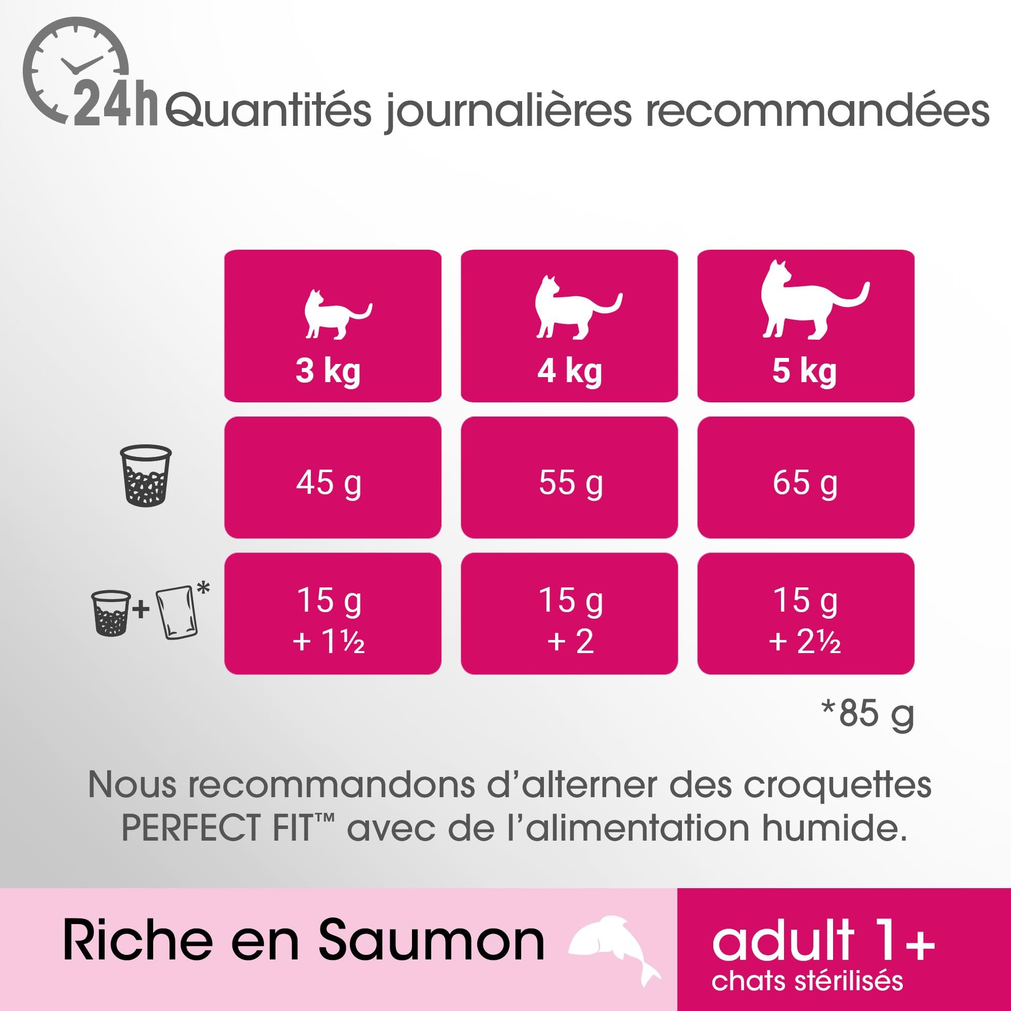 PERFECT FIT Croquettes pour Chat Adulte Stérilisé Riches en Saumon - Lot de 5 Sacs de 1,4kg - Nourriture Complète & Equilibrée, pour le Maintien de la Vitalité et de l'Agilité