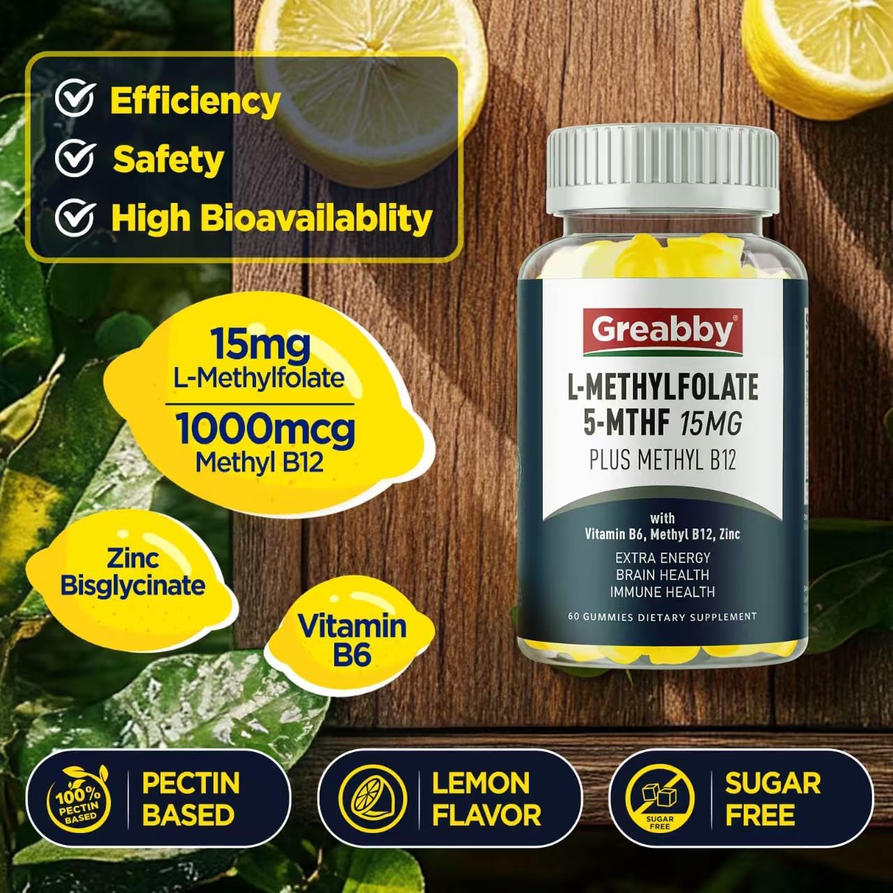 L Methylfolate Gummies, 5MTHF 15 mg with Methyl B12 1000mcg, Methyl Folate Gummies Supplement, Active Form, MTHFR-Friendly, Brain Health & Immune Support, Sugar Free, 60 Gummies - Image 3