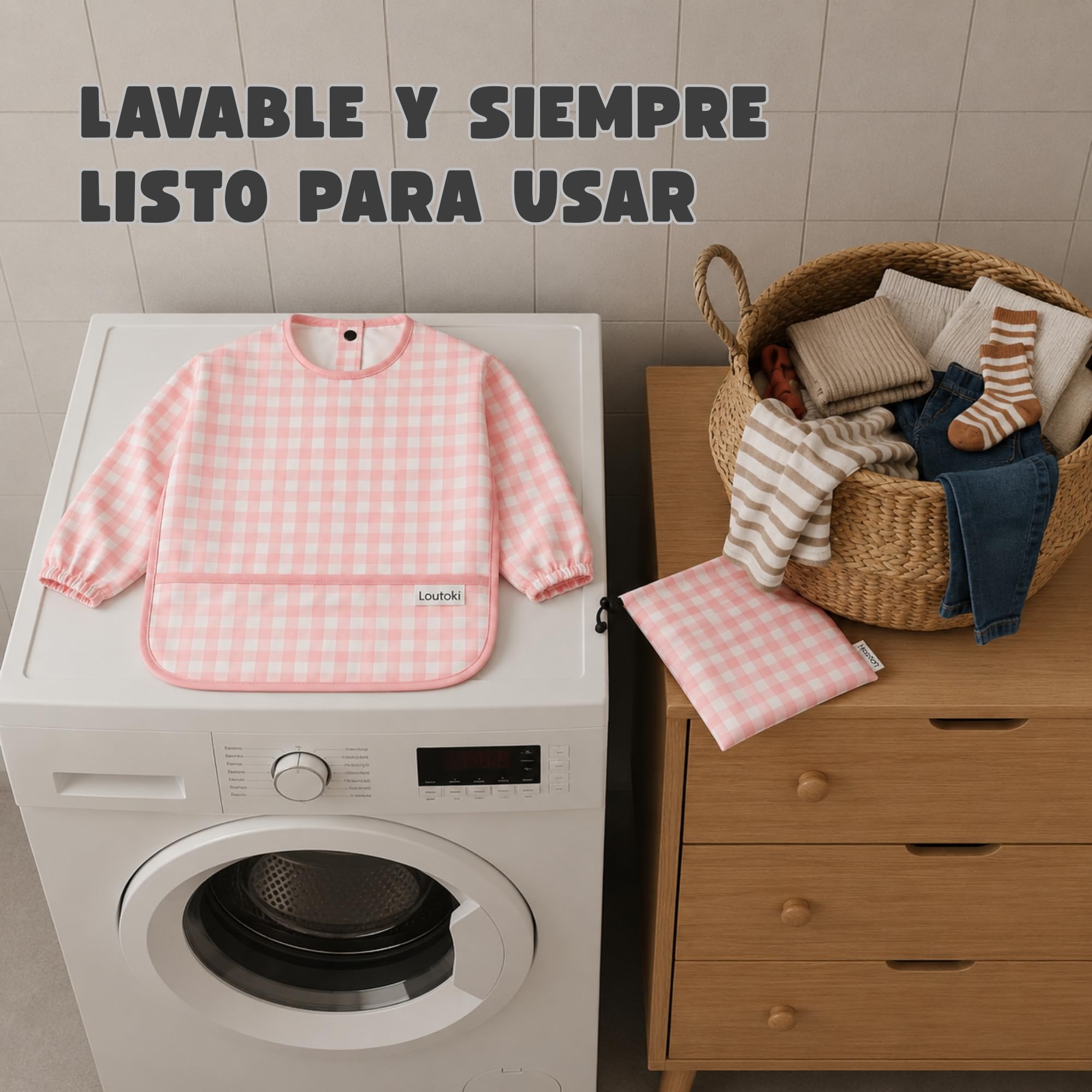 Baberos Bebé Impermeables con Mangas + Bolsita de Transporte - Babero BLW para Bebé 12–36 Meses - Doble Capa 100% Impermeable - Puños Elásticos y Bolsillo Canguro - Fácil de Limpiar