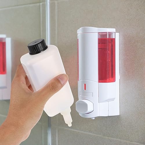 Miniatura 9 de Juego de 3 dispensadores de jabón montados en la pared, botella de repuesto para ducha de pared, dispensador de ducha y organizador manual de