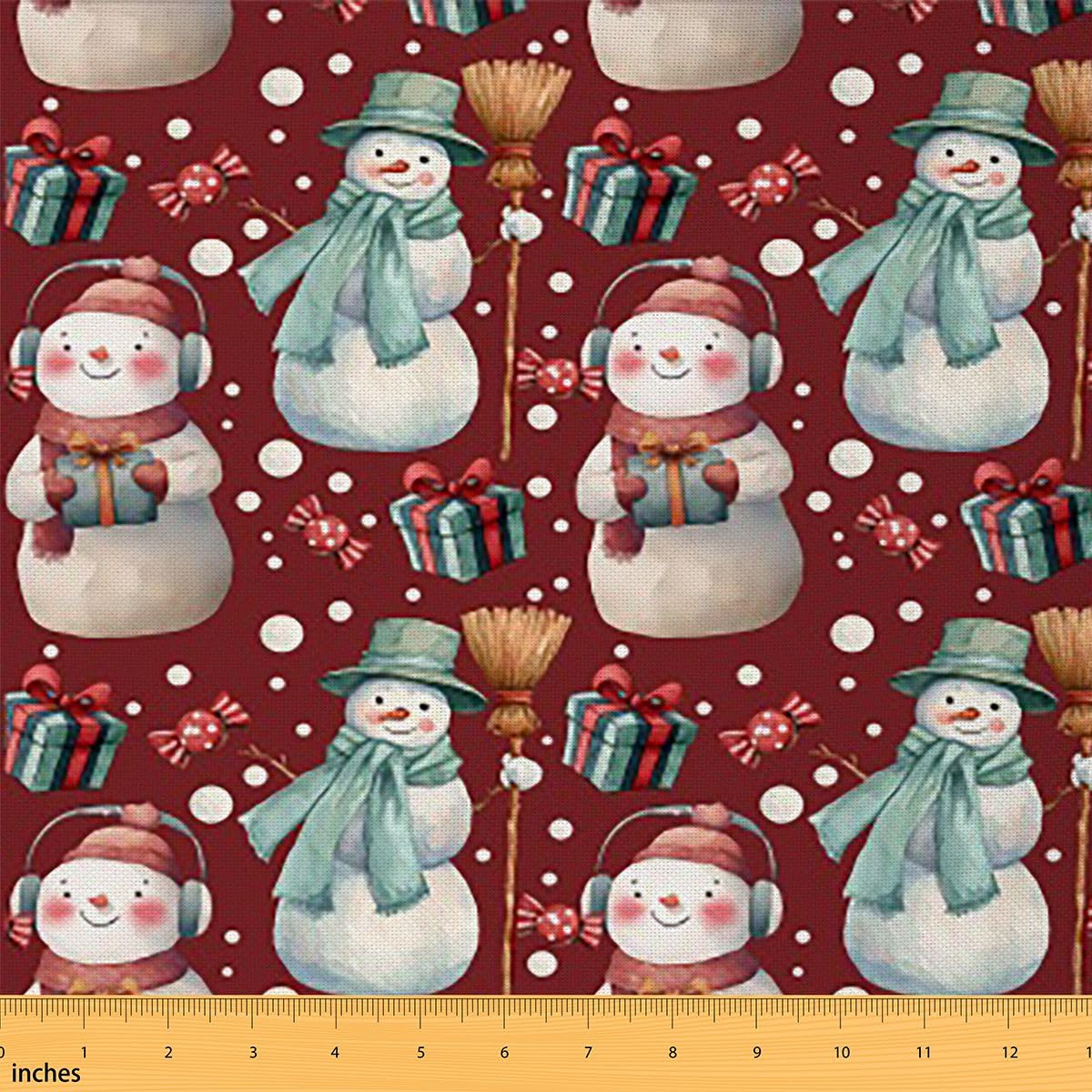 red christmas snowman quilting panels with hats earphones
