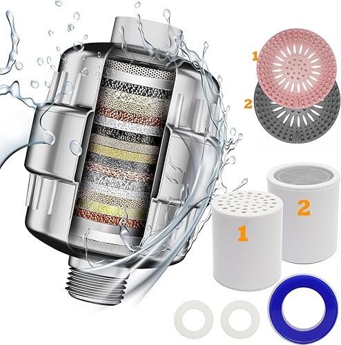 Bakra Filtro de cabezal de ducha de alto rendimiento de 20 etapas rejuvenece el cabello, la piel seca y las uñas. Elimina el cloro, el flúor,