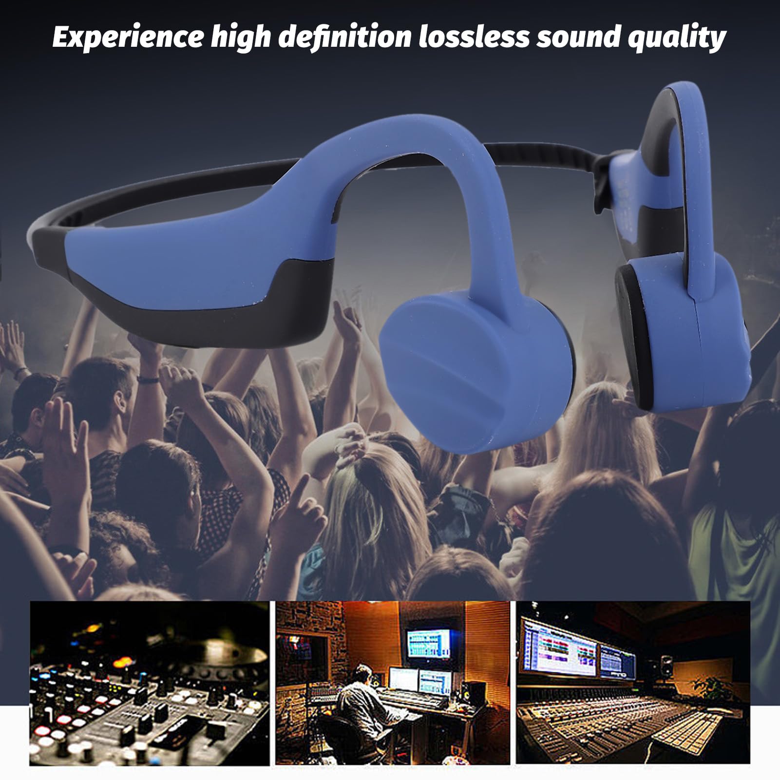 HEEPDD Memoria de 16 GB Flexible Ti Aloy Frame Wireless Conducción de óseo Auriculares IPX8 Modos de Reproducción Dual a Prueba de Agua para MP3 y Cómodo Correa para Todas Las (Blue)