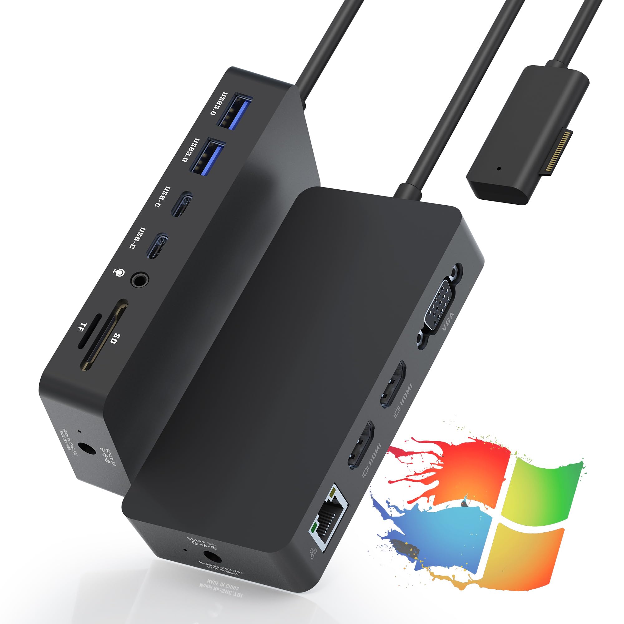 Microsoft Surface Docking Station, 12-in-1 Triple Displays VGA +Dual HDMI Surface Dock, Surface Docking Station for Surface Pro 11/10/9/8/X/7/6/5/4/3, Surface Book, Surface Laptop, Surface Go Dock