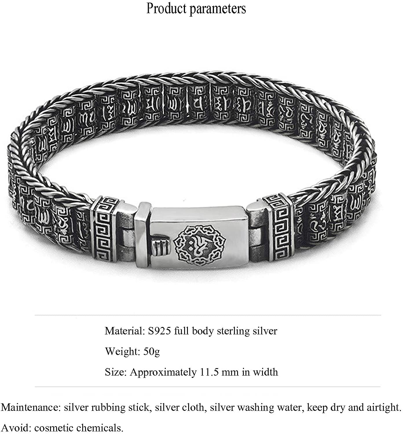 LYGXWJFC 925 Silber Armband Herren Retro Weben Buddhistisches Vajra Armband Personalisierter Schmuck Für Männer Armband Für Männer Junge Vater (Größe: 18 cm/7,08 IN)
