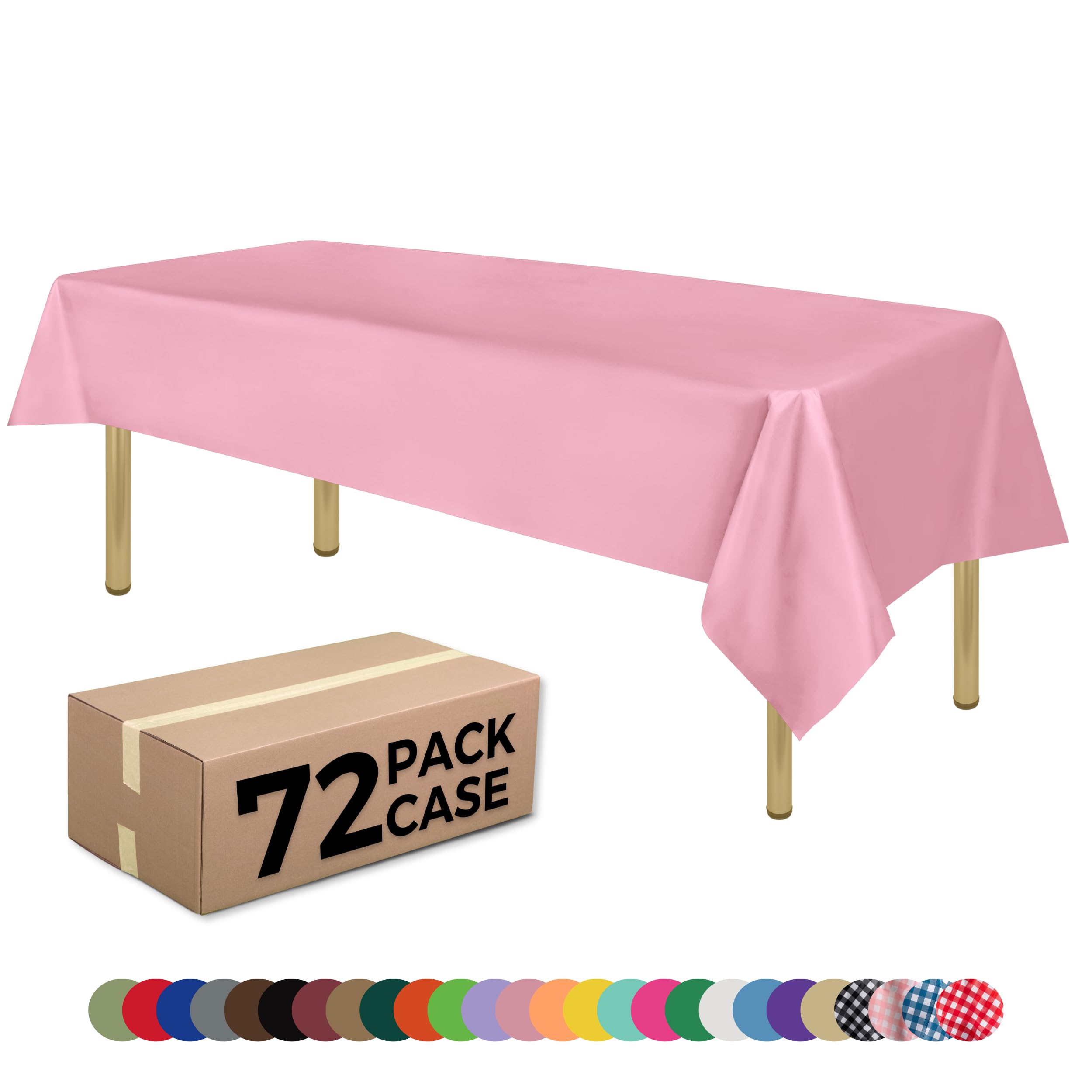 Pink Standard Disposable Plastic Party Tablecloth [Case of 72] 54 x 108” Rectangle Table Cover For Indoor & Outdoor Use By Zimpleware