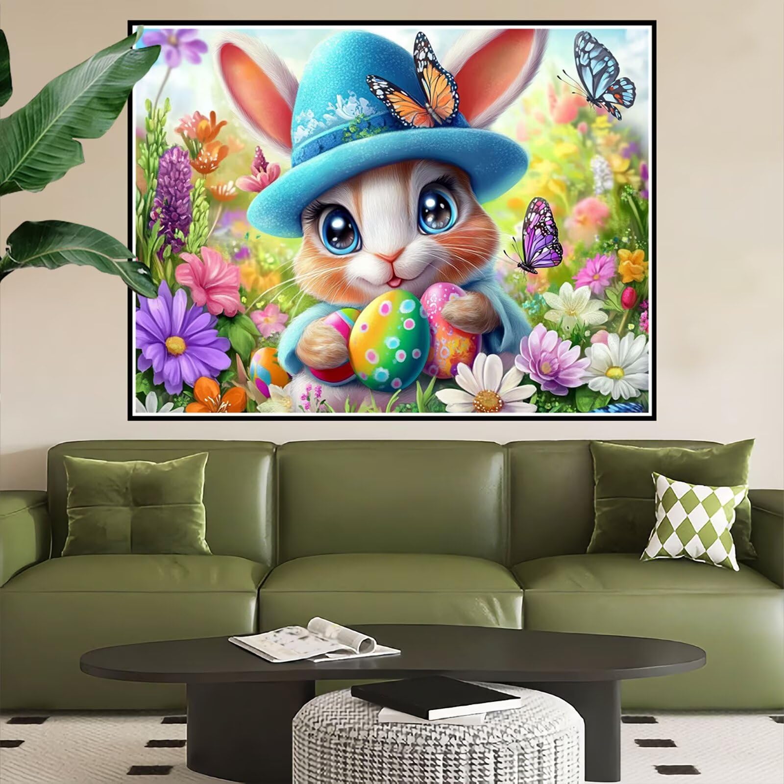 Peinture Numero Adulte Pâques Peinture Numero Lapin DIY Paint by Numbers Enfant Débutants Activité Manuelle kit avec Pinceaux et Peintures Acryliques, Loisirs Créatifs Femme Cadeau 50x70 cm 2W-397