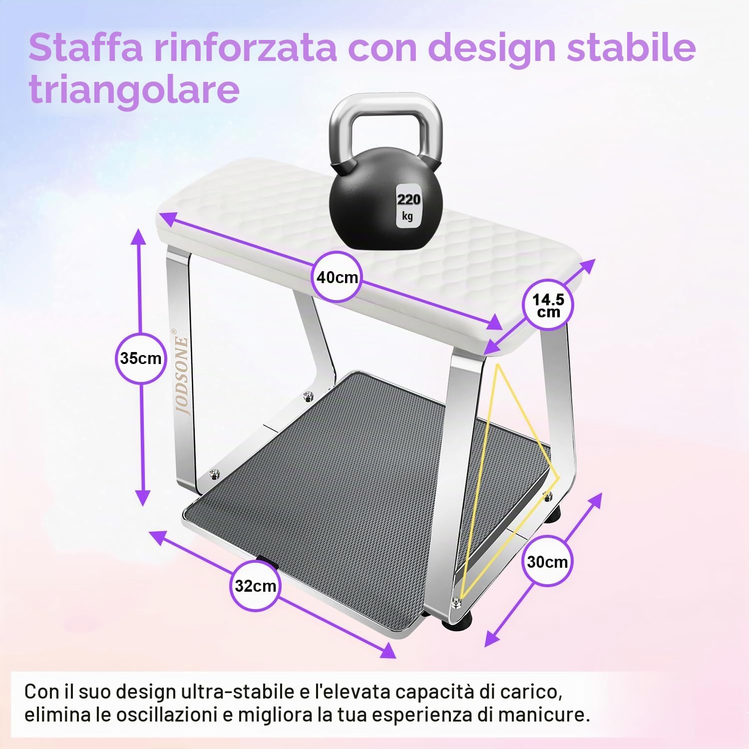 JODSONE Supporto Piede per Pedicure con Cuscino Morbido, Sgabello, Alza Unghie, in Acciaio Inox Rimovibile, per Pedicure Stazione, Uso Domestico e in Salone