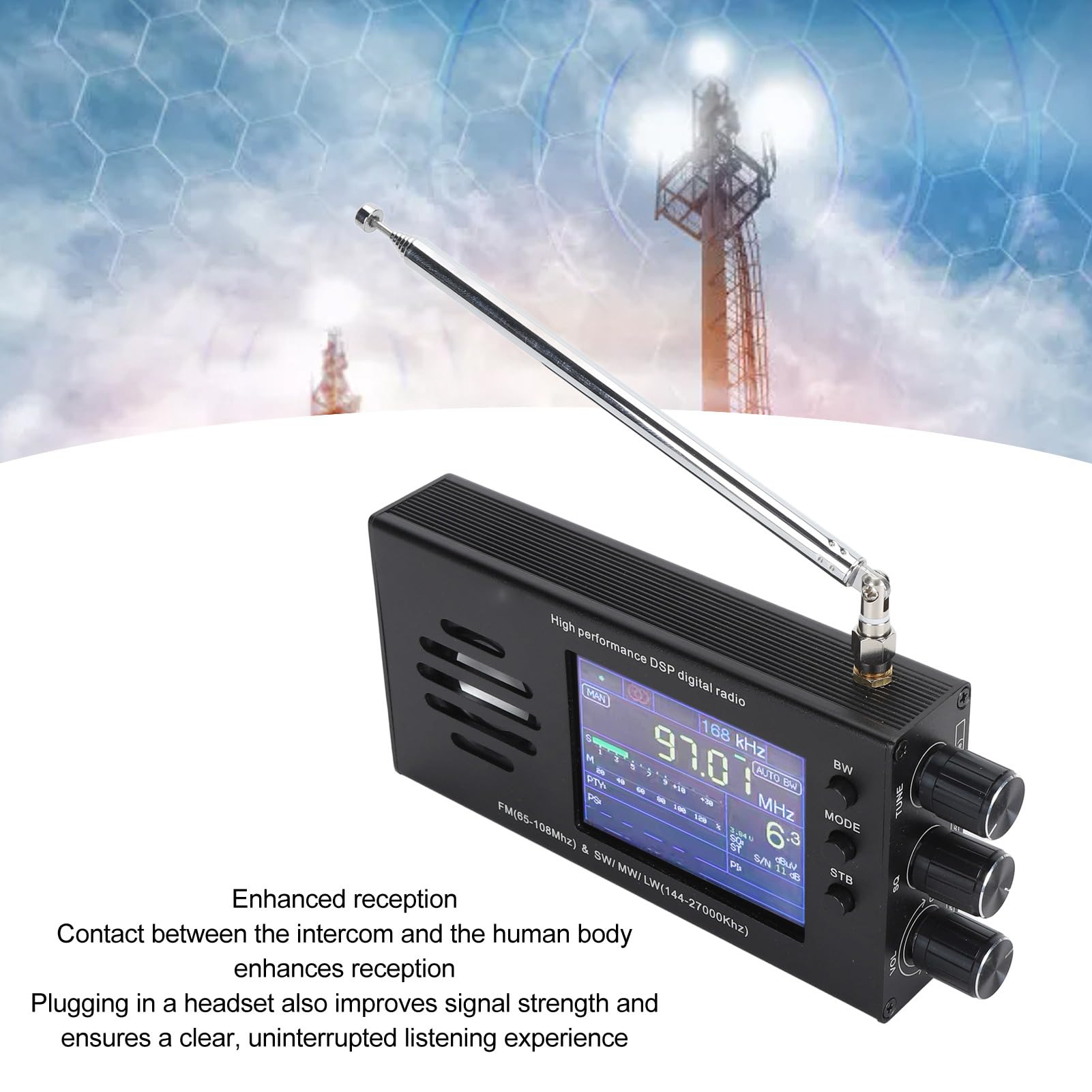 Luocute TEF86 Digital Radio, Profesjonalny 65–108 MHz FM 144–27000KHZ SW MW LW Radio Radio z 3,2 -calowym Wyświetlaczem LCD, Wbudowany Głośnik