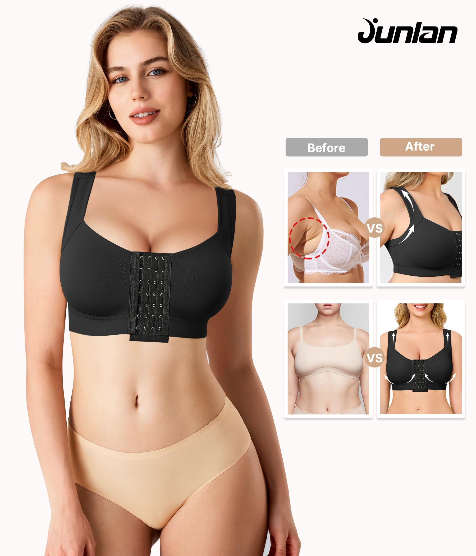 Junlan Soutien-Gorge à Fermeture Frontale Post-opératoire pour Femmes Tops Shapewear de Compression avec correcteur