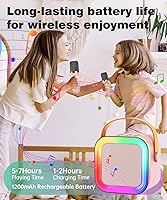 Vista 5 de Mini altavoz de máquina de karaoke para niños y adultos, Bluetooth portátil con 1-2 micrófonos inalámbricos, regalos de cumpleaños de Navidad