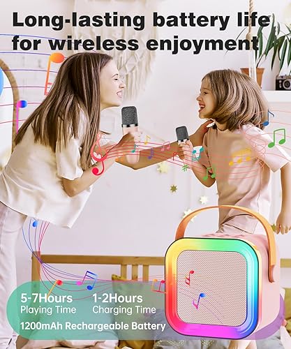 Miniatura 5 de Mini altavoz de máquina de karaoke para niños y adultos, Bluetooth portátil con 1-2 micrófonos inalámbricos, regalos de cumpleaños de Navidad,
