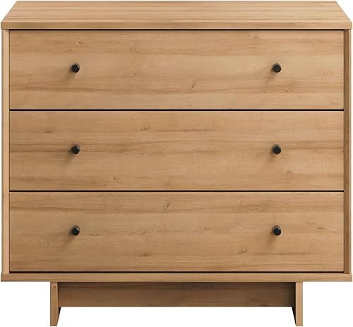 Miniatura 7 de Prepac Finnley Mesita de noche de 3 cajones en roble natural, mesa de noche extra ancha con almacenamiento, mesa auxiliar moderna para el hogar,