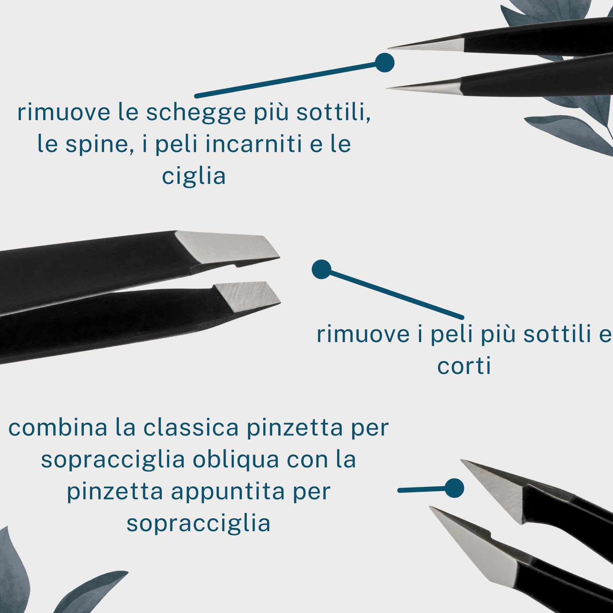 REMOS - Set di 3 pinzette per sopracciglia, schegge e combinate, in nero