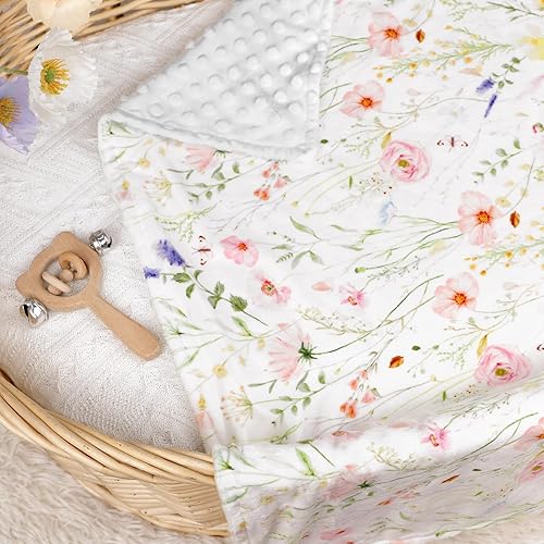Miniatura 6 de Manta súper suave de Minky para niños pequeños, 30 x 40 pulgadas, doble capa, respaldo punteado, manta floral para cuna de bebé para guardería,