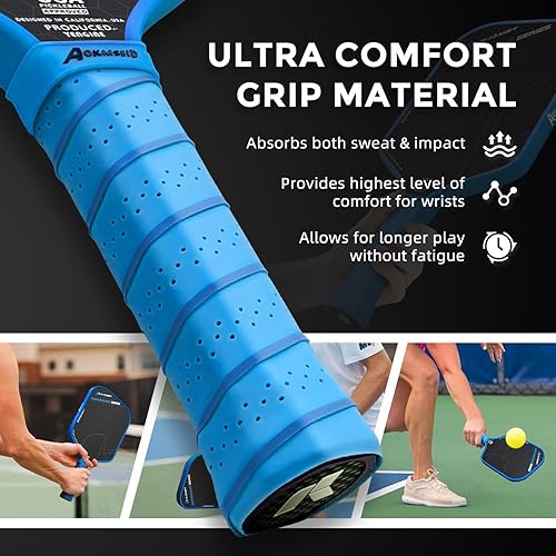 Miniatura 5 de AKS Performance Series Pickleball Paddles Set - Toray T700 Raw Carbon Fiber Pickleball Paddle with Friction Surface, 16mm Powerful Polymer Core,