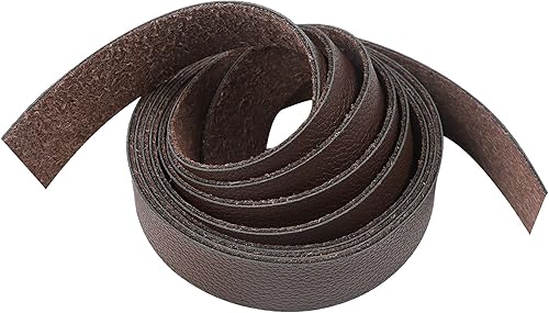 Miniatura 3 de CDY Correa de cuero marrón oscuro con patrón de lichi de 90 pulgadas de largo y 1 pulgada de ancho, tiras de cinturón de cuero muy adecuadas para