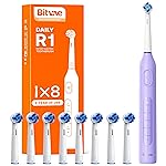 Bitvae R1 Rotating Electric Toothbrush with 8 Brush Heads for Adults and Kids, 60-Day Battery Life, 5 Modes Rechargeable Power Toothbrush with 2-Minute Smart Timer, Purple