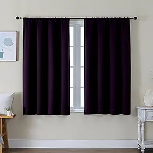 Simplebrand Ava Blackberry Short Blackout Curtains for Bedroom 45 Inches Long 2 Panels Set, Solid Thermal Insulated, Energy Saving Window Treatment Curtains Blackout Drapes, W40 x L45 Inch, Blackberry