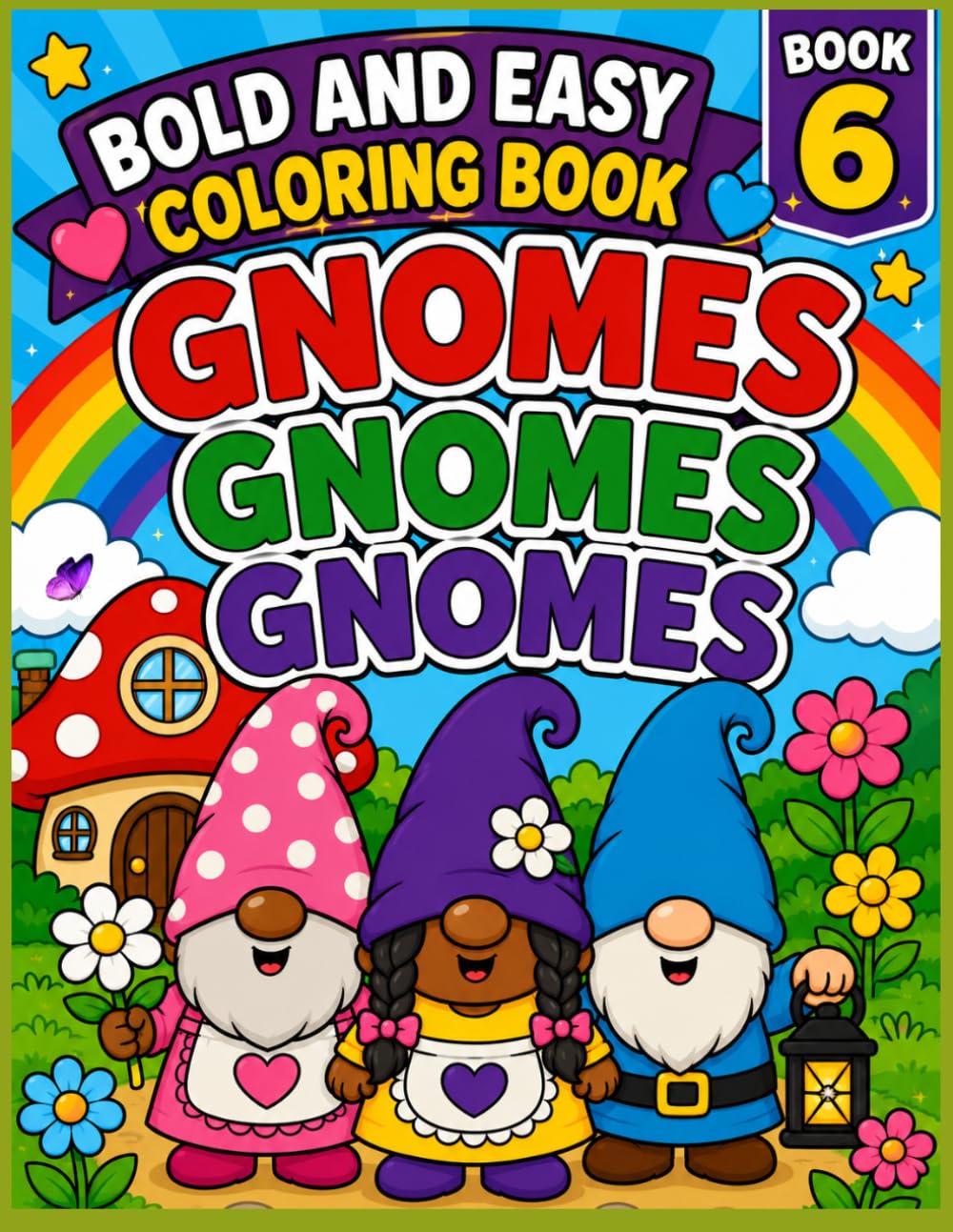 Book 6 - Bold & Easy Coloring Book Gnomes, Gnomes, Gnomes!: 50+ Bold and Easy Gnome Coloring Pages Filled with Fun, Friendship, and Adventure