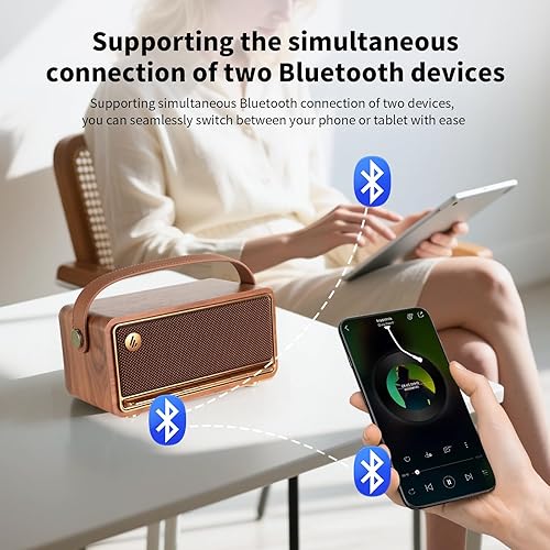 Miniatura 6 de Edifier Altavoz Bluetooth de madera retro, altavoces portátiles inalámbricos con audio de alta resolución de 40 W, aplicación ConneX de