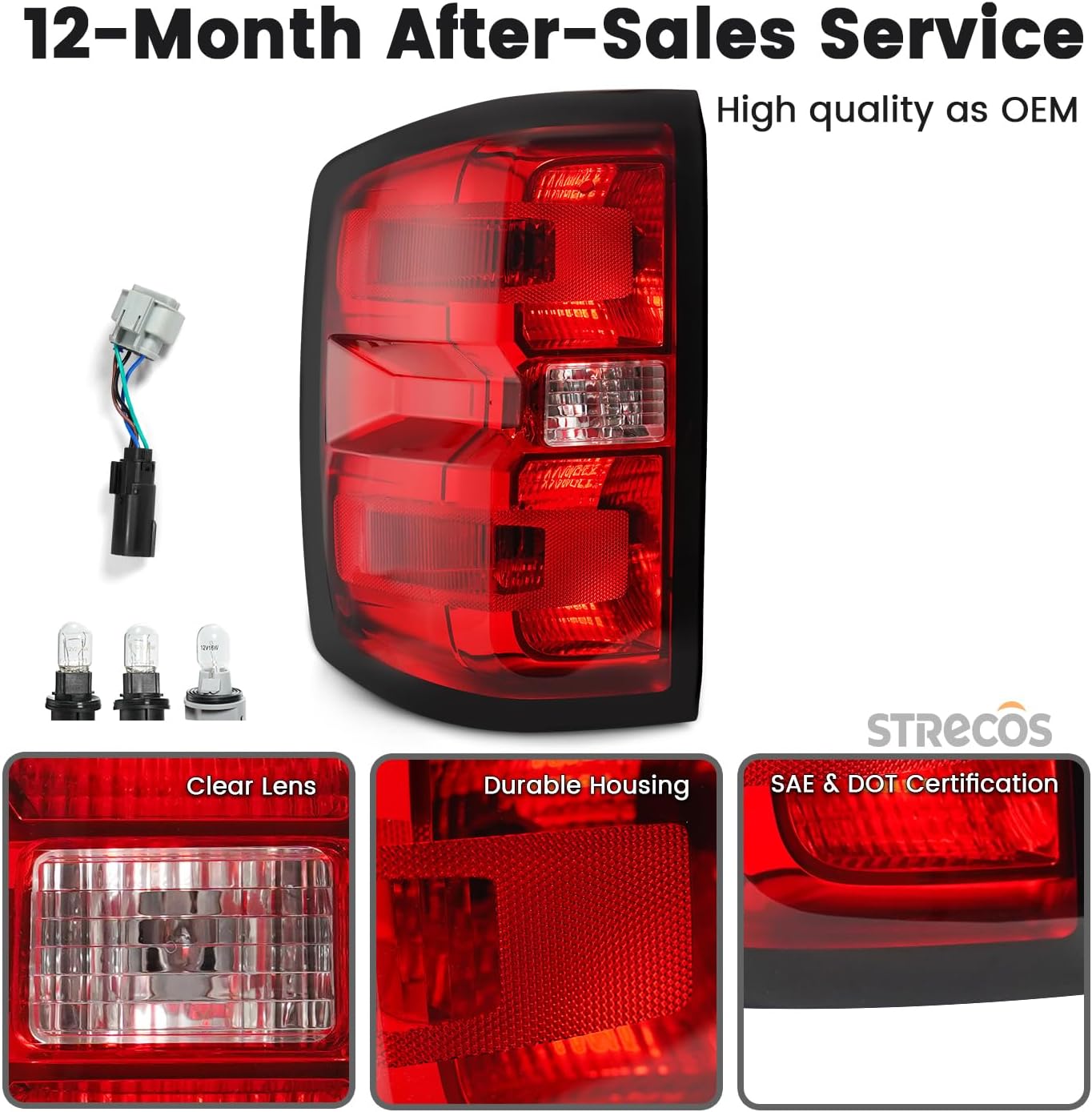 Tail Light Compatible with 2014 2015 2016 2017 2018 Chevy Silverado 1500 2500HD 3500HD Halogen Type w/Bulb & Harness Taillight Rear Brake Signal Lamp Assembly Replace 23295938 (Left Driver Side)