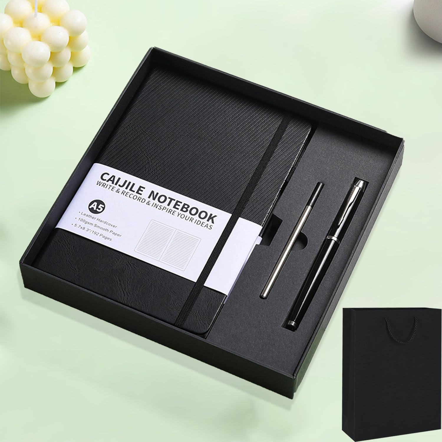 DomoJoy Journal a5 Notebook and Pen Set, 200 Page, Maple Leaf Brown Leather birthday gifts Journals for Women Men, With a Gift Box and Bag, Notepad for Office, Diary, Study (Ink Black)