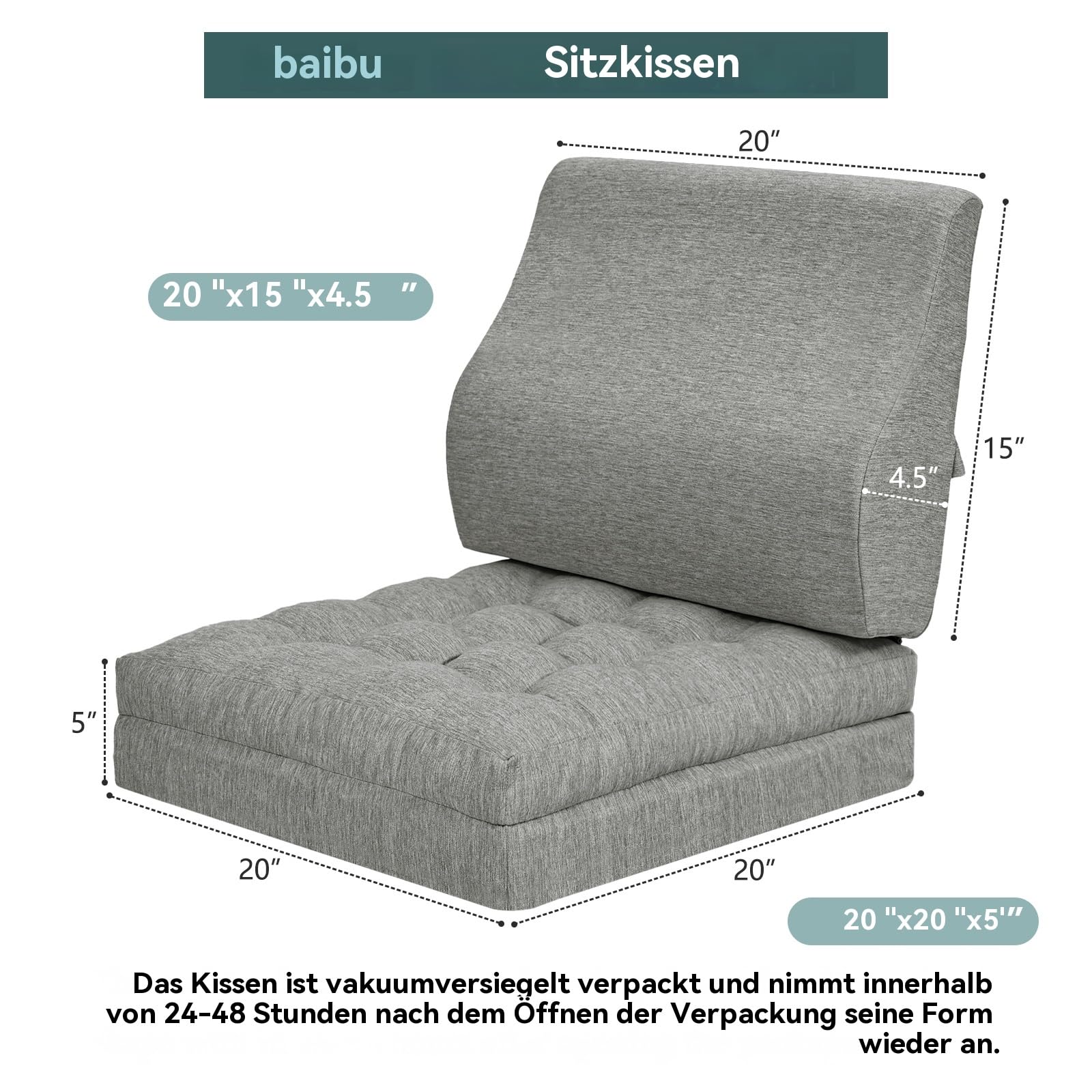 Shinnwa Memory Foam Fernsehsessel Sitzkissen mit Rückenkissen für ältere Menschen, 50x50x12.7CM Dual Layer Sitzerhöhung Rutschfestes Sitzkissen für Sofa, Grau