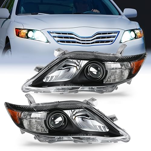 Nilight Conjunto de faros delanteros compatible con Toyota Camry 2010 2011, carcasa negra, reflector ámbar, lente transparente mejorada, lado del