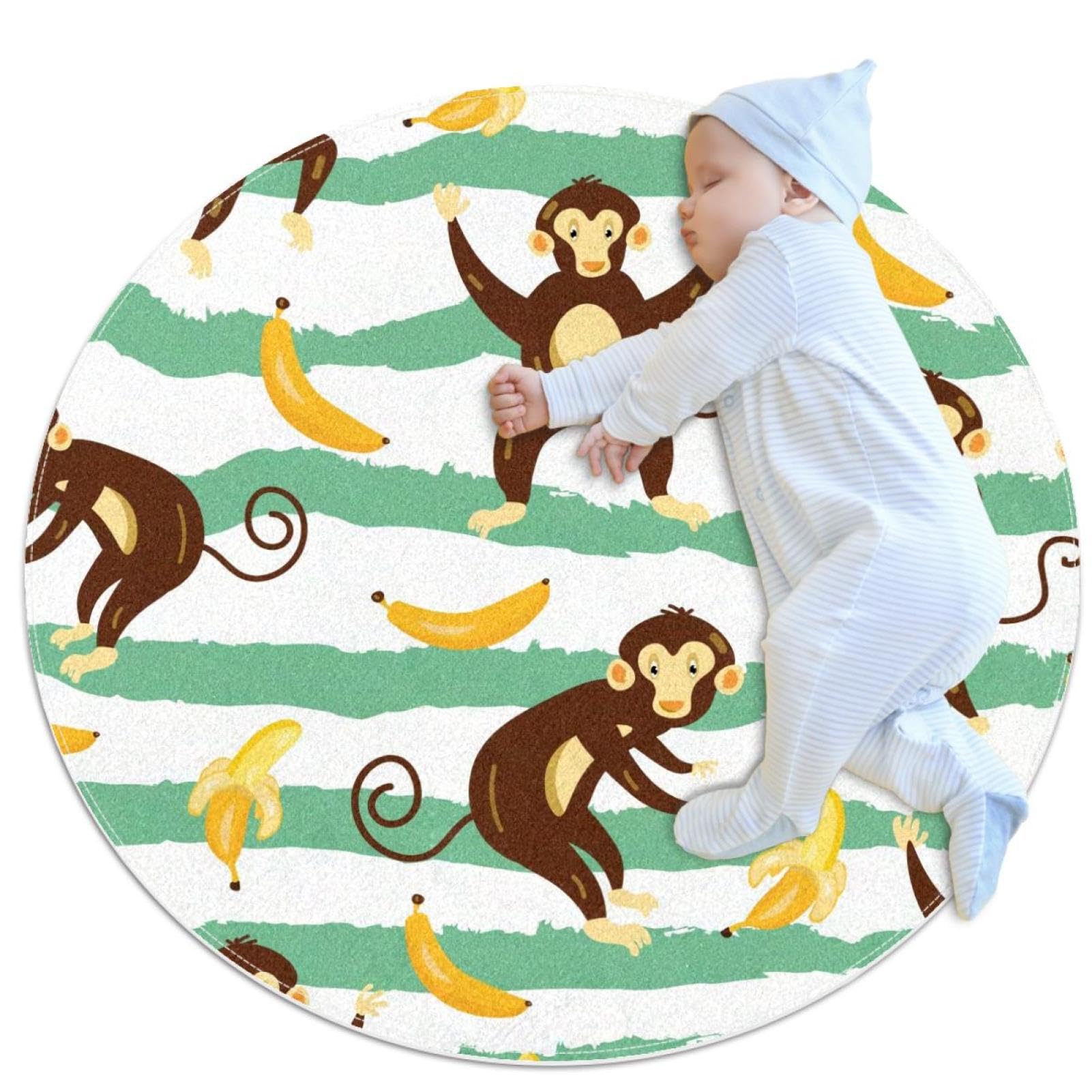 Tapis de salle de bain enfant singe et banane pour chambre et canapé