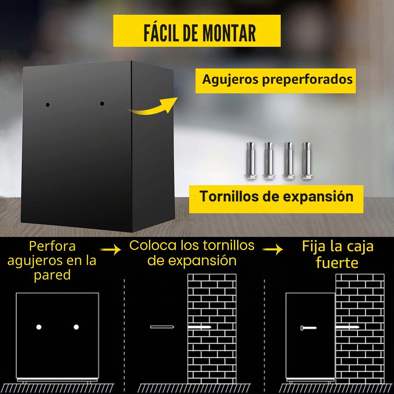 VEVOR Caja Fuerte 36 x 30 x 45 cm para Oficina o Uso Doméstico, 1,2 mm Empotrable, Pequeña, Forma Cajón, Con Pantalla LED y Llave