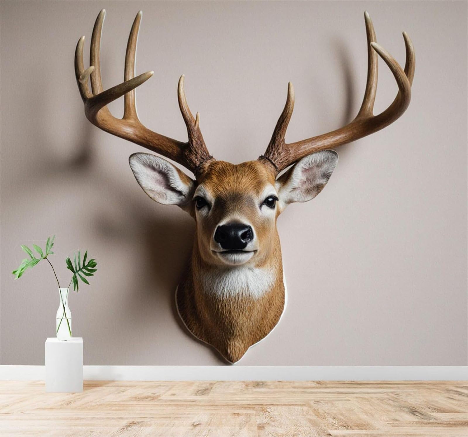 Xlming 430Cm×300Cm(B×H) Antlers Deer Head Rustic Animals Nature Forest Style 3D Wallpaper Silky Texture Home Study Office Grey Dining Room Sofa Bedroom Living Room Tv Backdrop-430Cm×300Cm